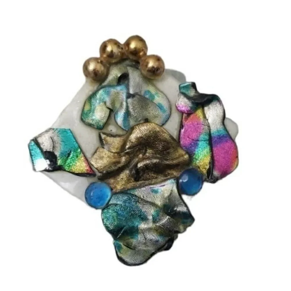 Vintage 80s 90s Eclectic Metallic Neon Abstract Brooch
